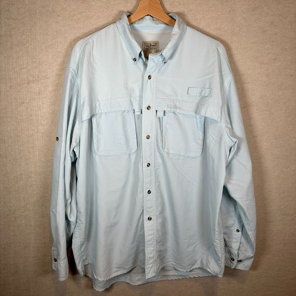 L.L. Bean Fishing Shirt Mens Large Blue Button Down Ventilated Outdoor Utility